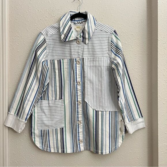 Anthropologie Maeve Striped Button Down Shacket Shirt Jacket NEW Size Medium - Picture 6 of 12